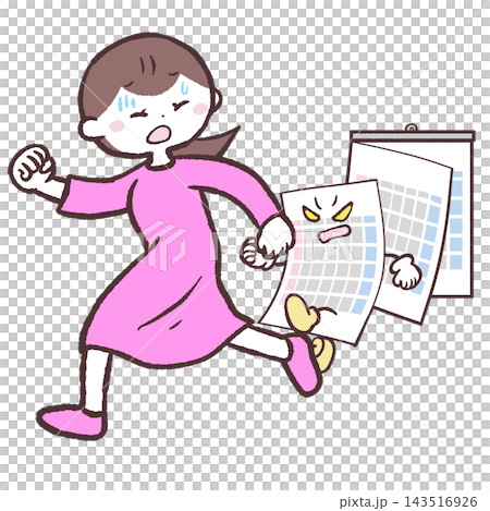 カレンダーに追われる女性のイラスト 143516926