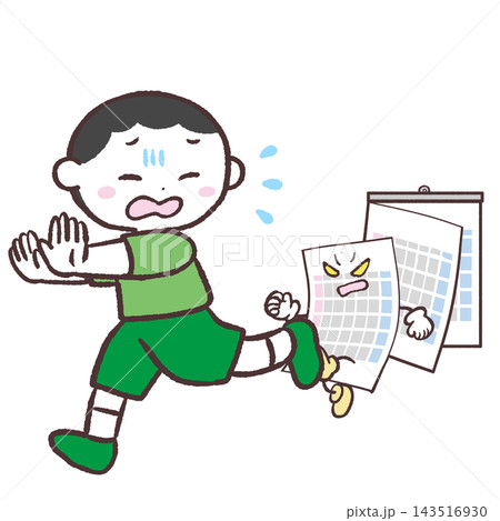 カレンダーに追われる男の子のイラスト 143516930
