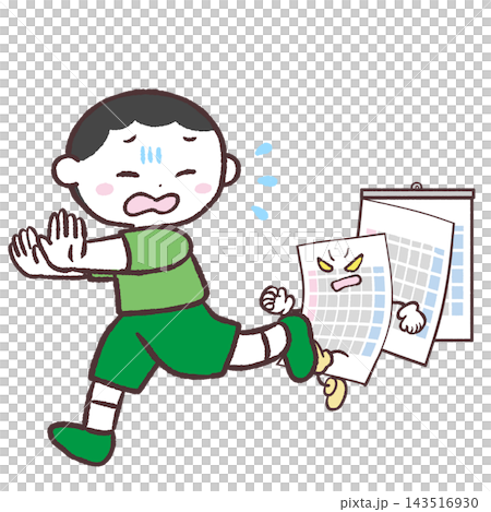 一幅男孩被日曆追趕的插圖。 143516930