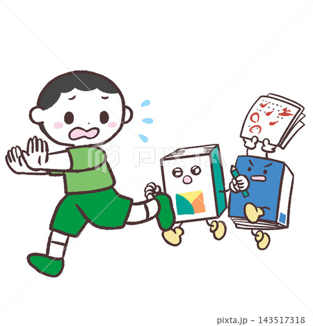 勉強に追いかけられる男の子のイラスト 勉強に追いかけられる男の子のイラスト 143517318