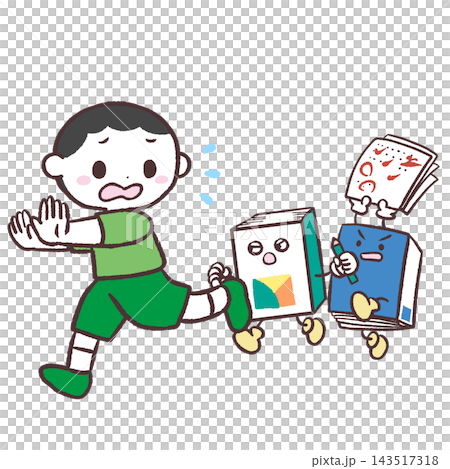 男孩被學習追趕的插圖。 男孩被學習追趕的插圖。 143517318