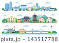 街並みセット都市部歴史的な街並み臨海部の風景イラスト 143517788