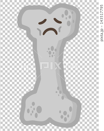 An illustration of a bone character suffering from osteoporosis, whose bone density has decreased and whose bones have become porous and sad. An illustration of a bone character suffering from osteoporosis, whose bone density has decreased and whose bones have become porous and sad. 143517795