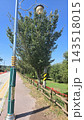 Modern blue street lamp post against bright blue sky 143518015