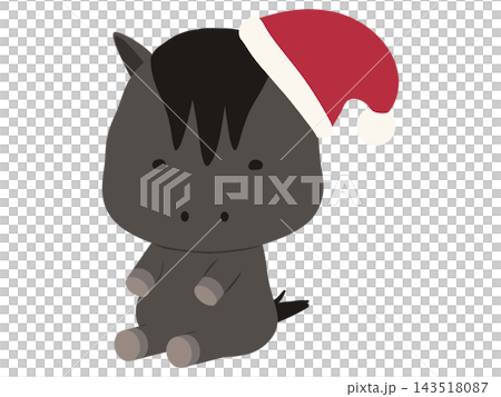 A black horse wearing a Santa hat A black horse wearing a Santa hat 143518087