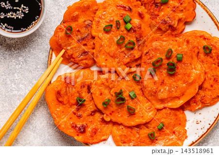 Freshly cooked savory korean pancakes kimchi jeon. Freshly cooked savory korean pancakes kimchi jeon. 143518961