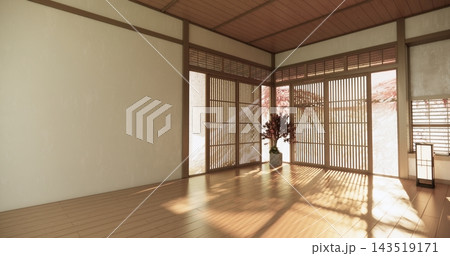 Autumn concept on Japanese room with white wall with maple wood wall design Evokes a sense of warmth, fall background. 3d rendering Autumn concept on Japanese room with white wall with maple wood wall design Evokes a sense of warmth, fall background. 3d rendering 143519171
