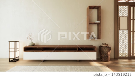 wooden cabinet in modern empty room and white wall on white floor room japanese style. 3d rendering 143519215