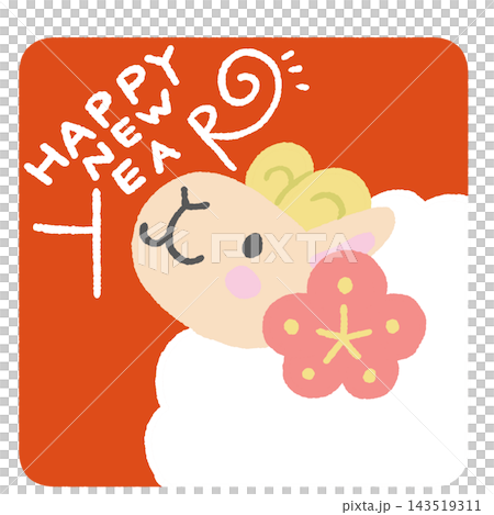 梅の花をつけた羊のアイコン風イラスト 143519311