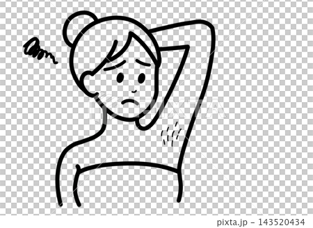 A woman with a troubled expression, bothered by unwanted underarm hair. A woman with a troubled expression, bothered by unwanted underarm hair. 143520434