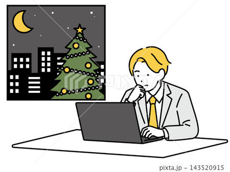 クリスマスに残業する男性会社員のイラスト クリスマスに残業する男性会社員のイラスト 143520915