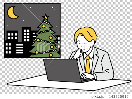 クリスマスに残業する男性会社員のイラスト クリスマスに残業する男性会社員のイラスト 143520915