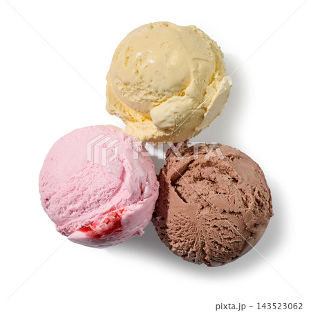 three different ice cream balls isolated on white background 143523062