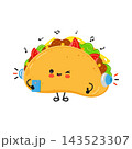 Taco character using smartphone and headphones 143523307