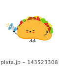 Cute taco character holding blue megaphone 143523308