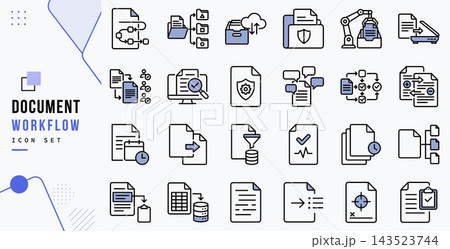 Document workflow icon set for data business process 143523744