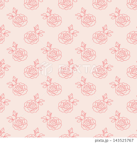 Delicate Pink Rose Line Art Seamless Pattern, Elegant Floral Background Delicate Pink Rose Line Art Seamless Pattern, Elegant Floral Background 143525767