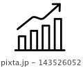 上向きの矢印がついた右肩上がりの棒グラフアイコン 143526052
