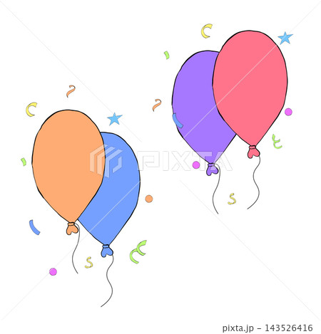 two balloons Happy birthday composition colored hand drawn illustration. Vector graphic line ink art. Perfect for logo, branding, packaging, labels, and modern decor design two balloons Happy birthday composition colored hand drawn illustration. Vector graphic line ink art. Perfect for logo, branding, packaging, labels, and modern decor design 143526416