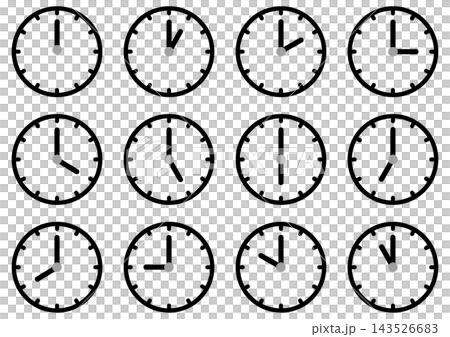 Simple clock icon set for 12 hours Simple clock icon set for 12 hours 143526683