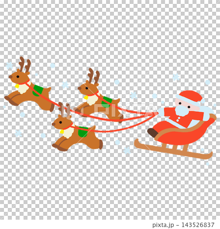 トナカイが引くそりに乗ったサンタクロースのクリスマスイラスト 143526837