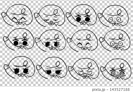 A set of line art illustrations featuring a hand-drawn girl with a bob haircut and her right hand raised, showing various facial expressions. A set of line art illustrations featuring a hand-drawn girl with a bob haircut and her right hand raised, showing various facial expressions. 143527188