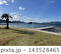 夏の青空と海が広がる海辺のキャンプ場とヤシの木 143528465