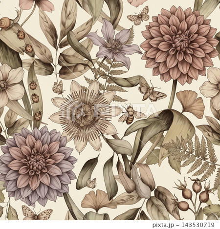 Set of vintage botanical floral seamless repeat pattern collection 143530719