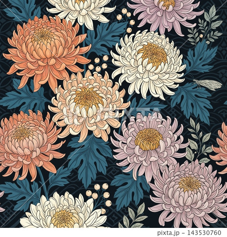 Set of vintage botanical floral seamless repeat pattern collection 143530760