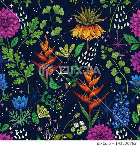Set of vintage botanical floral seamless repeat pattern collection Set of vintage botanical floral seamless repeat pattern collection 143530762