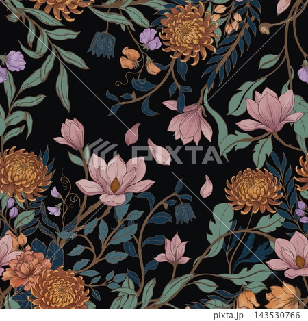 Set of vintage botanical floral seamless repeat pattern collection 143530766