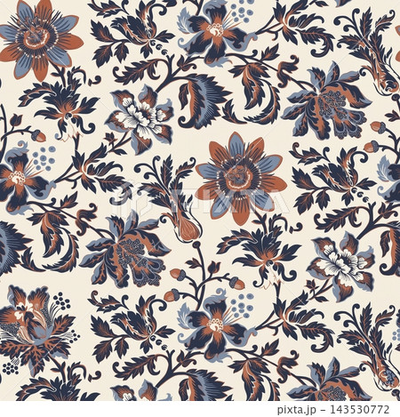 Set of vintage botanical floral seamless repeat pattern collection 143530772