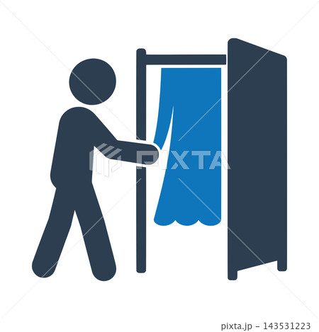 A person stepping into a voting booth icon A person stepping into a voting booth icon 143531223