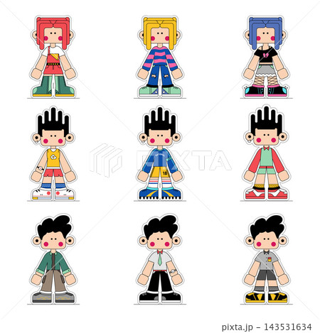 Cute Flat Character Colorful Outfits Collection Set 143531634