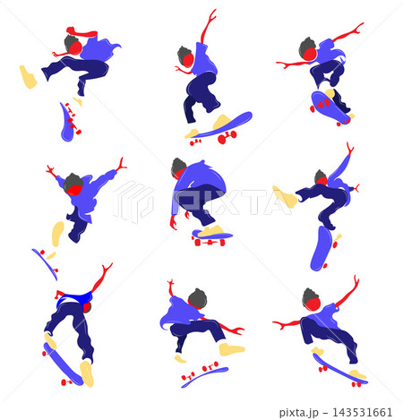 Skateboarder Tricks and Moves Flat Vector Illustration Collection Skateboarder Tricks and Moves Flat Vector Illustration Collection 143531661