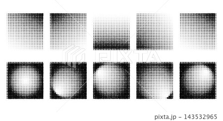 Halftone gradient form isolated, Dotwork noise gradient circle, oval, rectangle,squares. Pointillism gradient pattern. Stochastic grange texture. Dotted square, stipple element. Vector background Halftone gradient form isolated, Dotwork noise gradient circle, oval, rectangle,squares. Pointillism gradient pattern. Stochastic grange texture. Dotted square, stipple element. Vector background 143532965