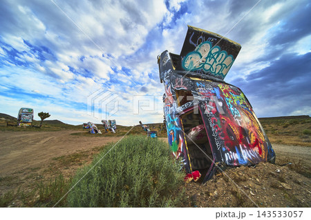 Graffiti Covered Abandoned Vehicles at International Car Forest Nevada Desert Graffiti Covered Abandoned Vehicles at International Car Forest Nevada Desert 143533057