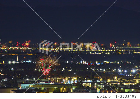 Las Vegas Night Fireworks Display Over The Strip Urban Skyline Nevada 143533408