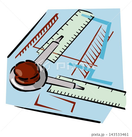 Pencil, ruler, triangle, compass on graph paper background 143533461