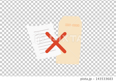 A vector illustration of a document and envelope with an "X" mark indicating that paperless submission is not required. A vector illustration of a document and envelope with an "X" mark indicating that paperless submission is not required. 143533683