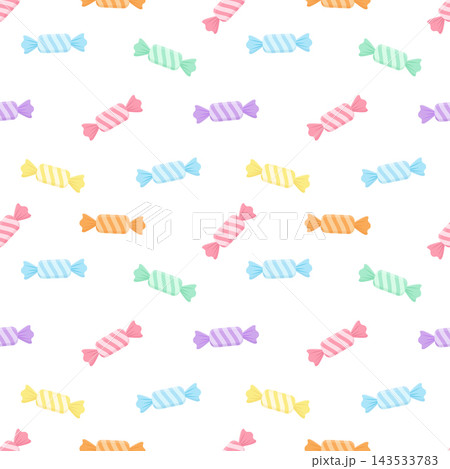 Colorful Pastel Striped Wrapped Candy Seamless Pattern on White Background Colorful Pastel Striped Wrapped Candy Seamless Pattern on White Background 143533783