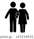 腕を組むカップルのピクトグラム 男女のシルエット モノクロ 143534035