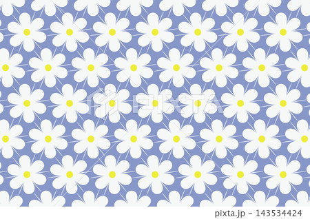 Seamless daisies pattern. White chamomile or daisies on a light blue background. Endless ornament for bedding, textiles, packaging and design. Vector, flat style Seamless daisies pattern. White chamomile or daisies on a light blue background. Endless ornament for bedding, textiles, packaging and design. Vector, flat style 143534424