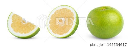 Citrus sweetie grapefruit fruit and half of pomelo, pomelit or Oroblanco collection isolated. 143534617