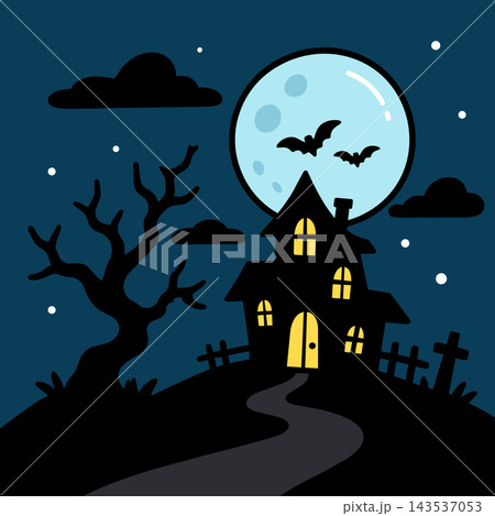 Spooky Haunted House Full Moon Night Art 143537053