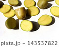 Raw potatoes on a white background. 143537822