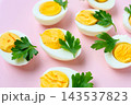 Hard boiled egg halves as a high protein nutrient source 143537823