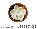 Hard boiled egg whites in wooden bowl high protein food 143537824