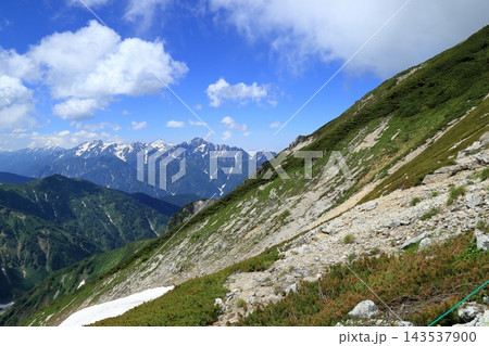 夏の唐松岳への登山 八方尾根からの風景 夏の唐松岳への登山 八方尾根からの風景 143537900