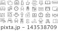 ベクターでモノクロのリビングルームに関する線画アイコンセット 143538709